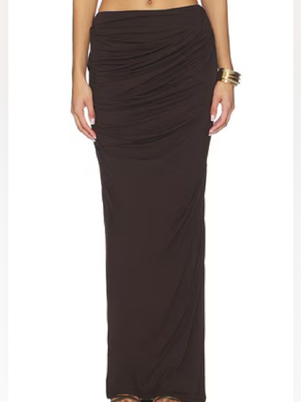 Winston White Sienna Black Ruched Maxi Skirt Size Medium Side Slit Boho